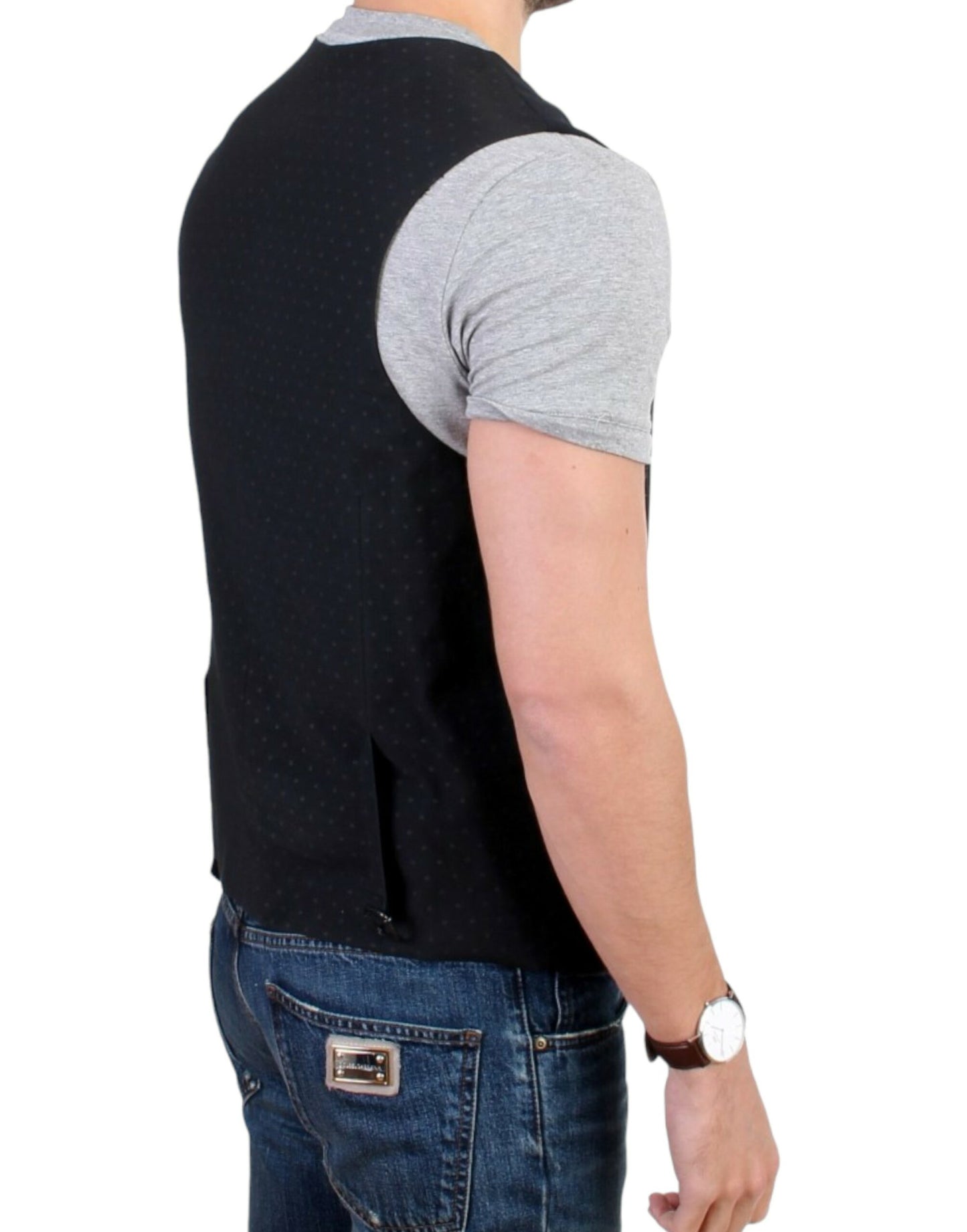 Black wool blend casual vest