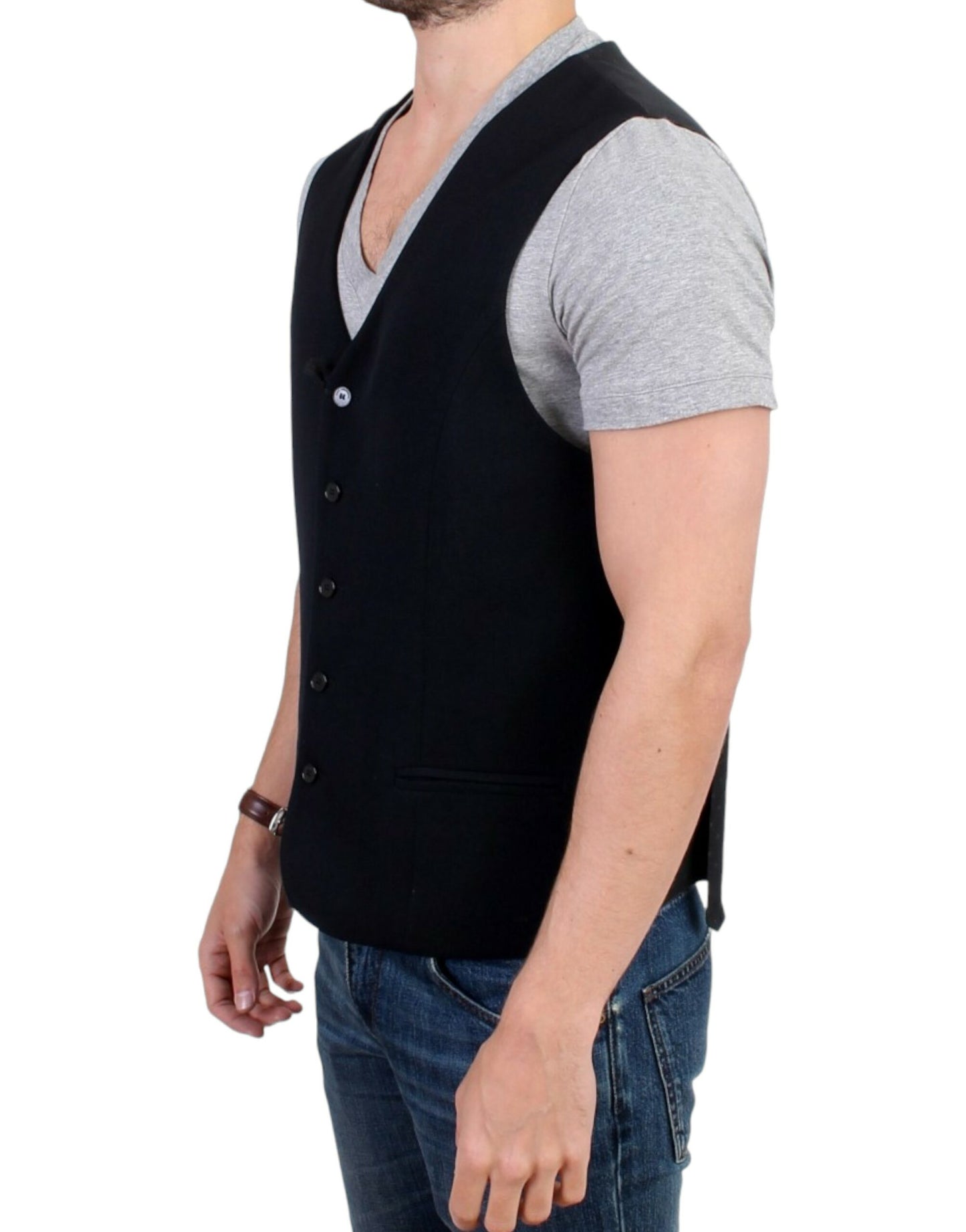 Black wool blend casual vest