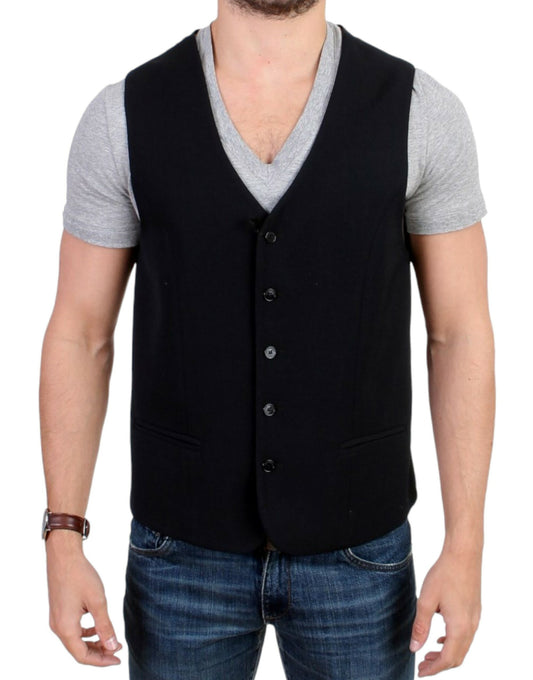 Black wool blend casual vest