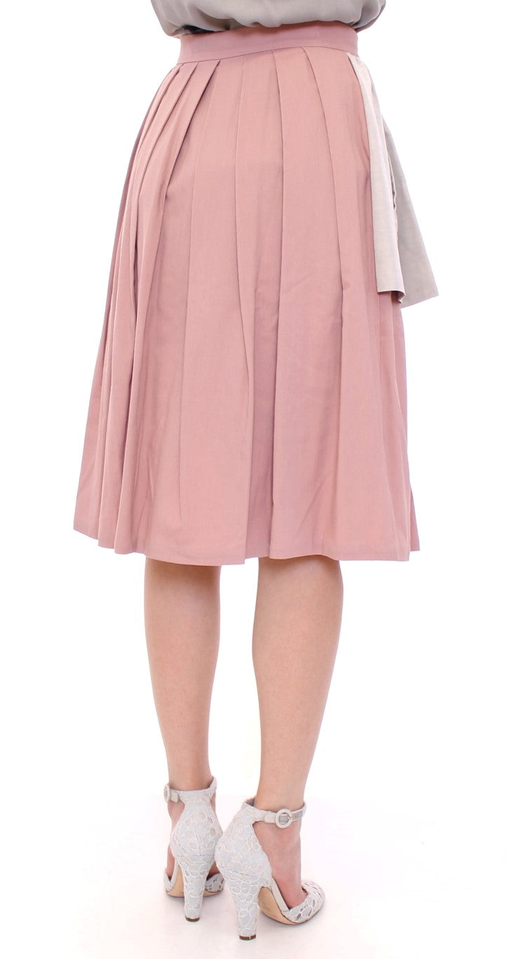 Elegant Pleated Knee-length Skirt in Pink and Gray