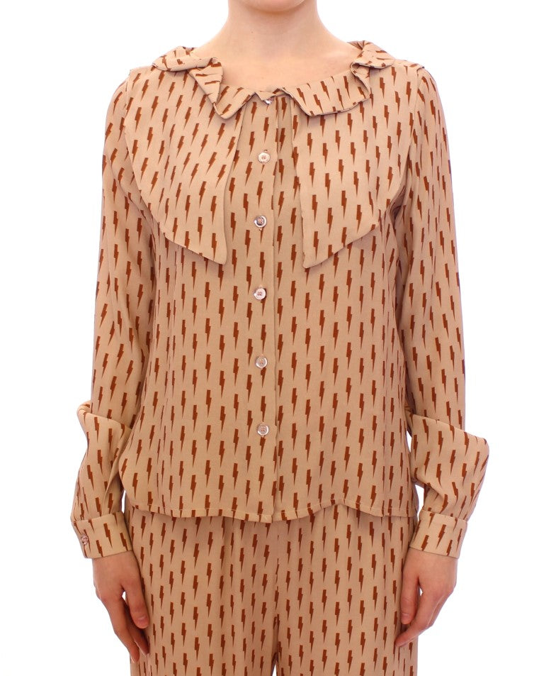 Pink Long Sleeve Button Front Blouse Shirt