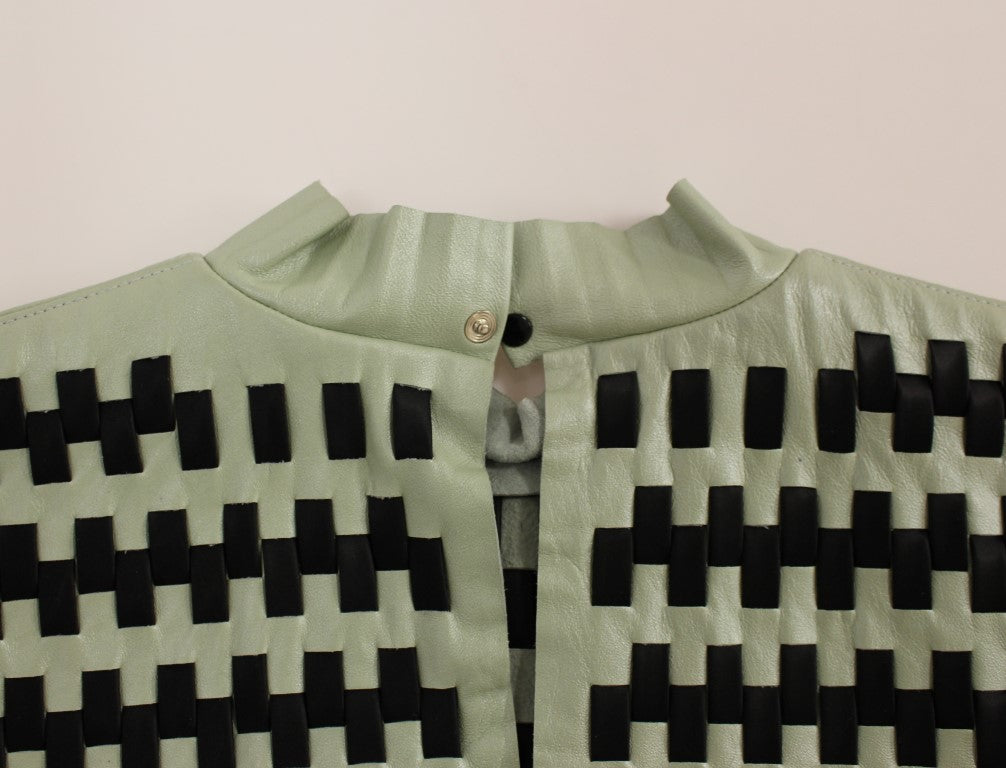 Chic Green Nappa Leather Zipper Vest Top