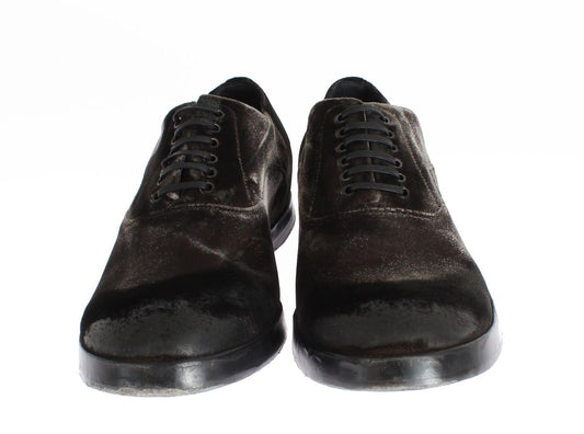 Elegant Brown Velvet Vintage Lace-Up Shoes