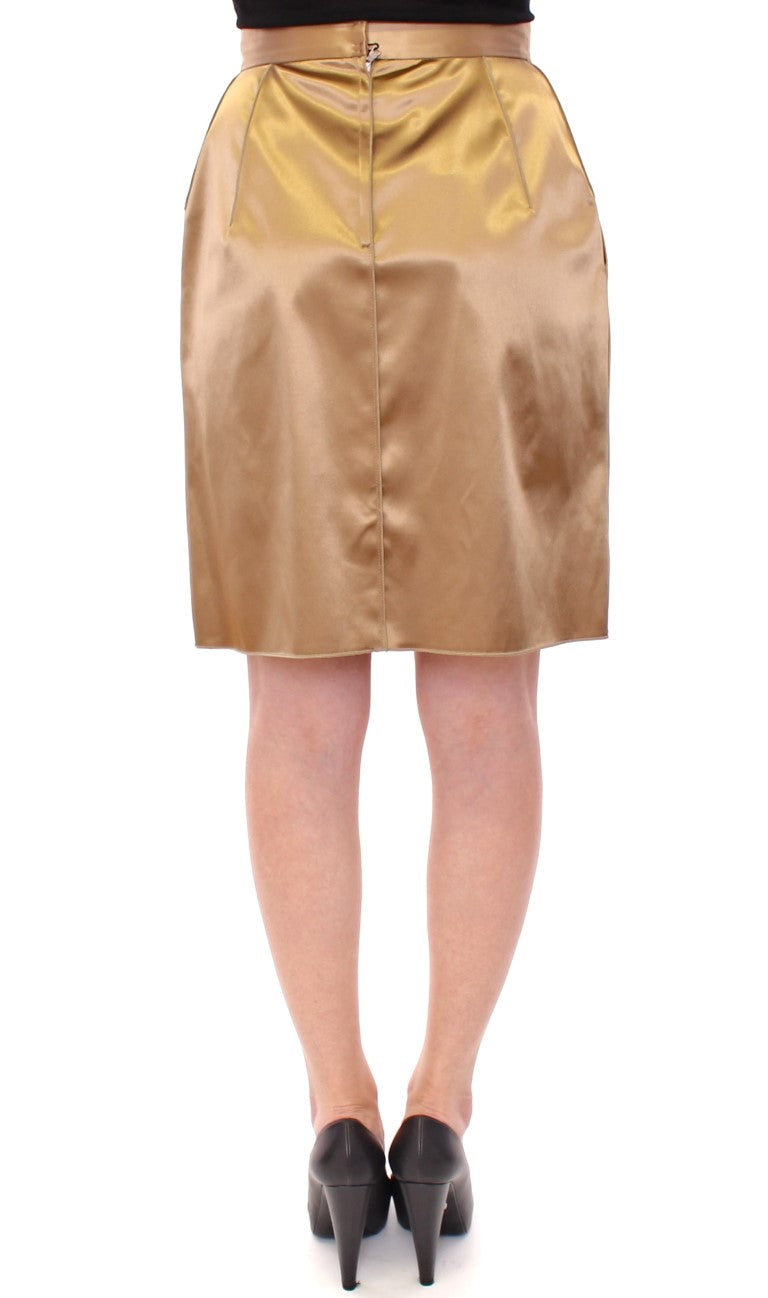 Elegant Gold-Tone Midi Pencil Skirt