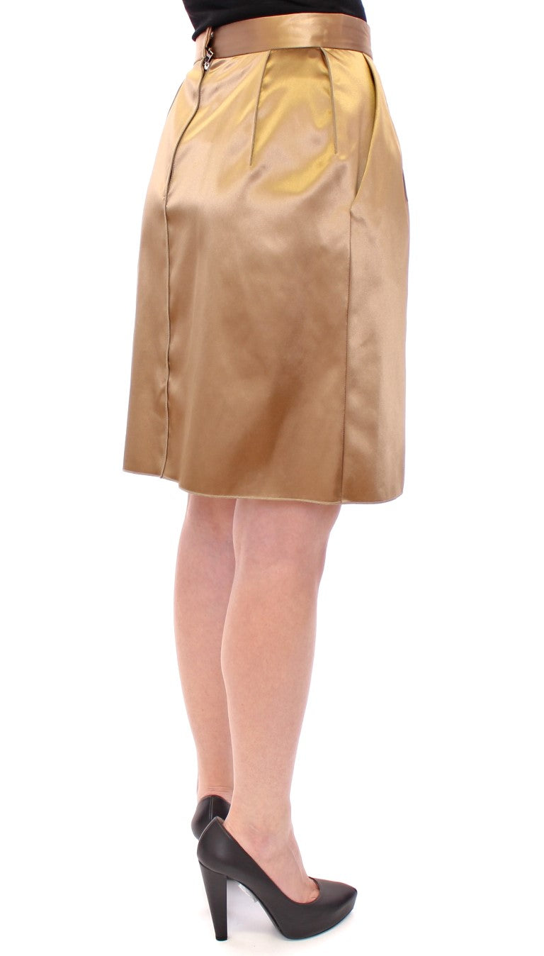 Elegant Gold-Tone Midi Pencil Skirt