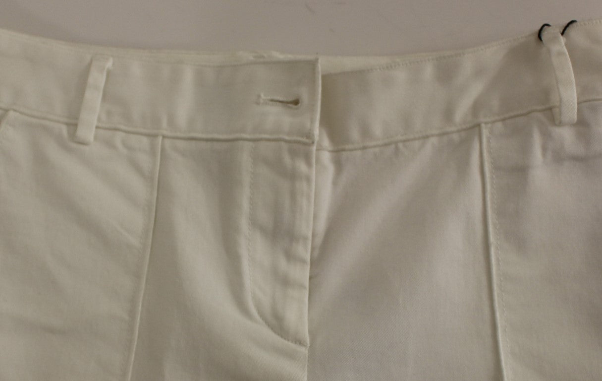 Elegant White Cotton Blend Trousers