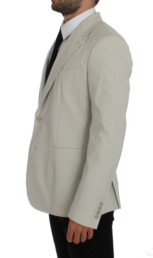 Elegant White Cotton Stretch Blazer