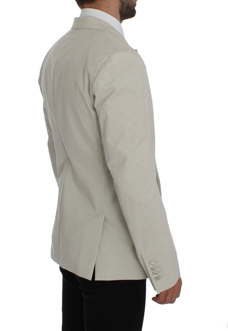 Elegant White Cotton Stretch Blazer