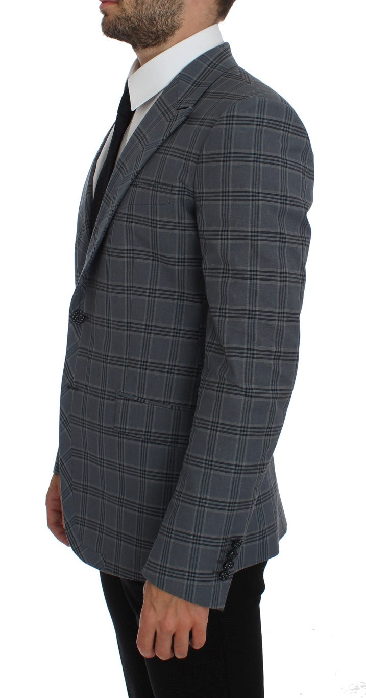 Blue Checkered Slim Fit Blazer Jacket