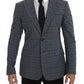 Blue Checkered Slim Fit Blazer Jacket