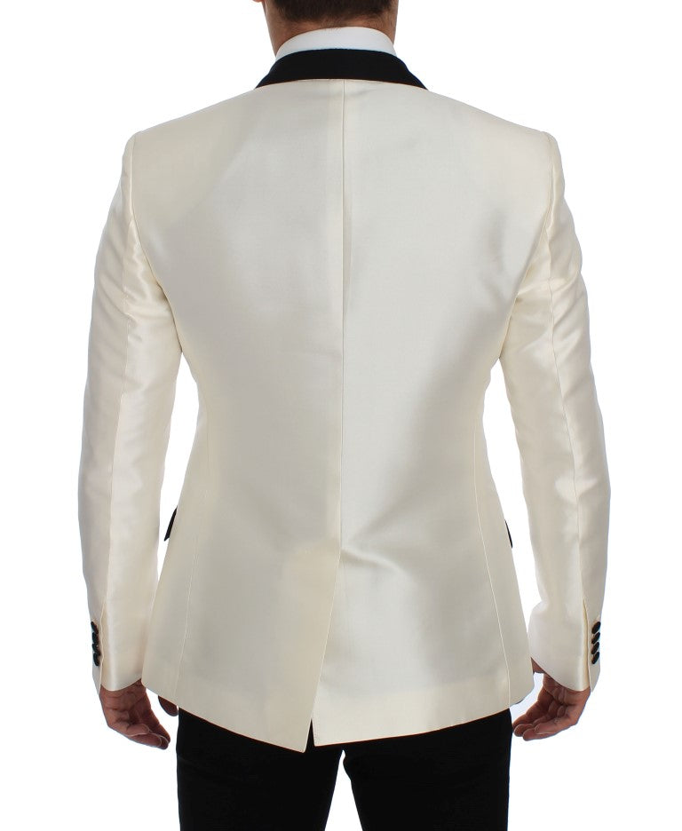 Elegant Black and White Slim Fit Silk Blend Suit