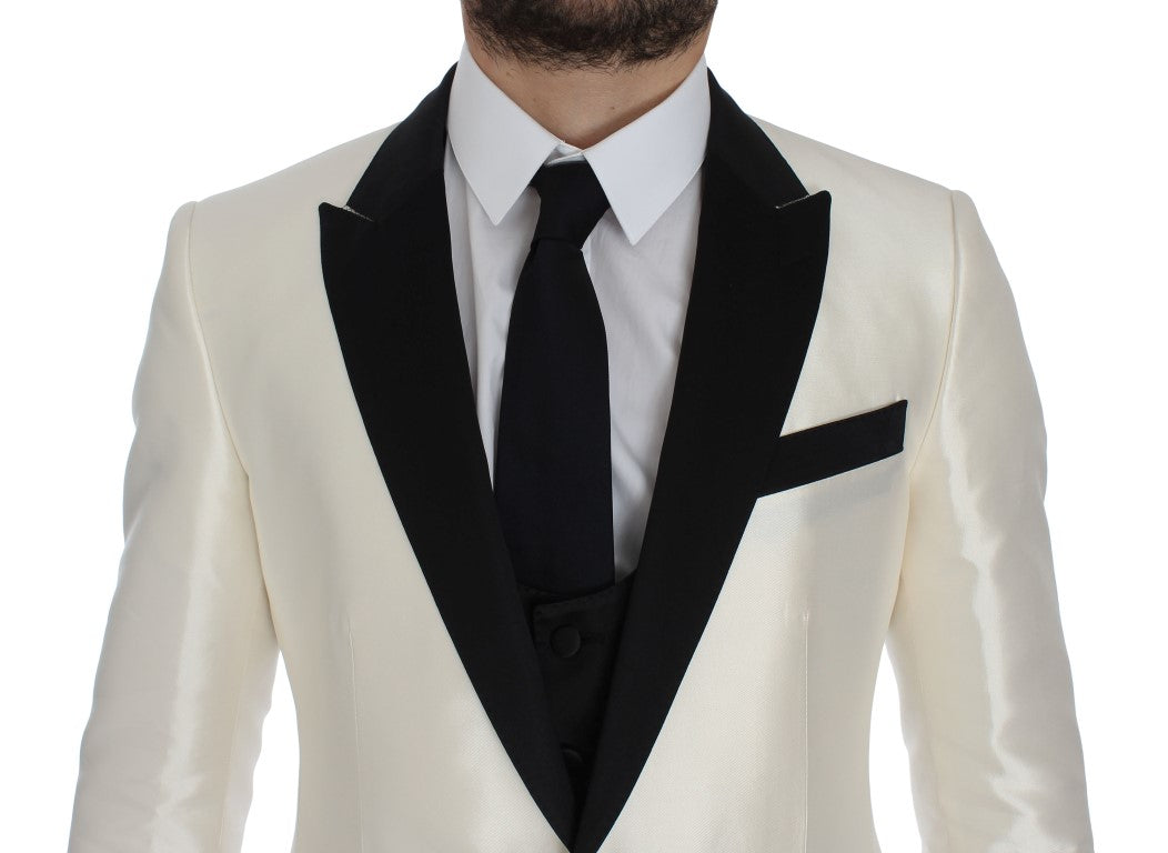 Elegant Black and White Slim Fit Silk Blend Suit