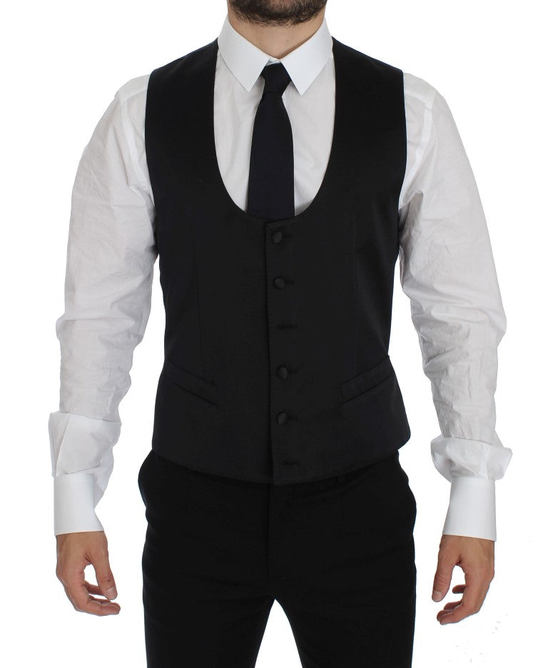 Elegant Black and White Slim Fit Silk Blend Suit