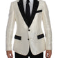 Elegant Black and White Slim Fit Silk Blend Suit