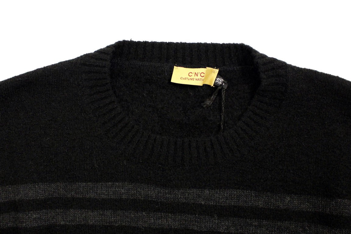 Elegant Black Striped Crewneck Sweater