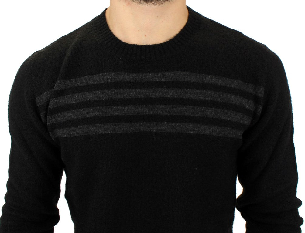 Elegant Black Striped Crewneck Sweater