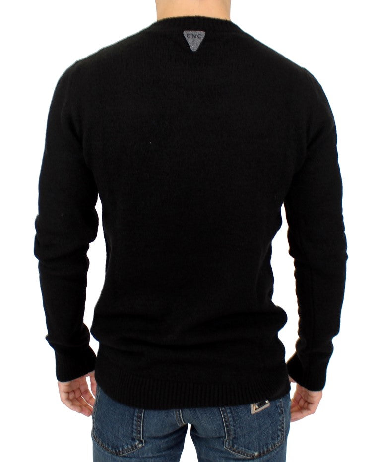 Elegant Black Striped Crewneck Sweater