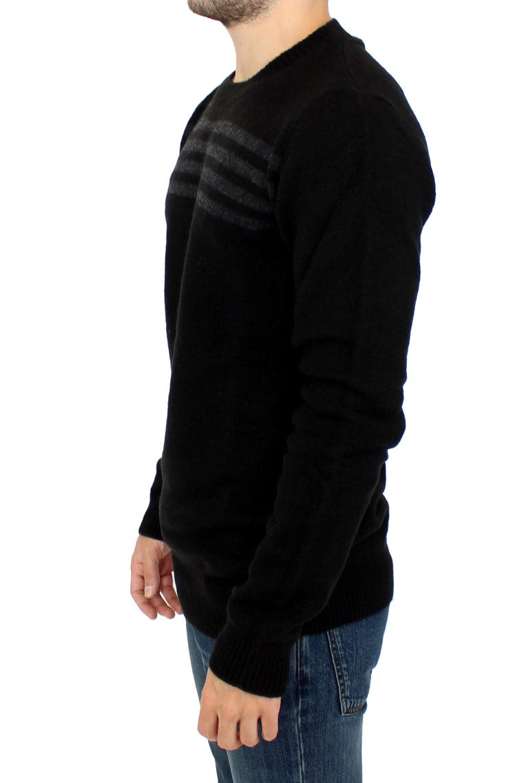 Elegant Black Striped Crewneck Sweater