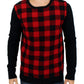 Chic Red & Black Checkered Wool Crewneck Sweater