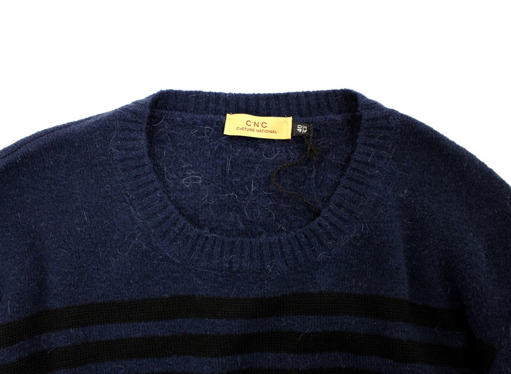 Chic Blue Striped Crewneck Sweater Pullover