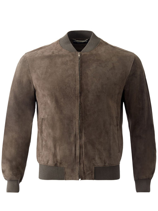 Elegant Suede Brown Bomber Jacket