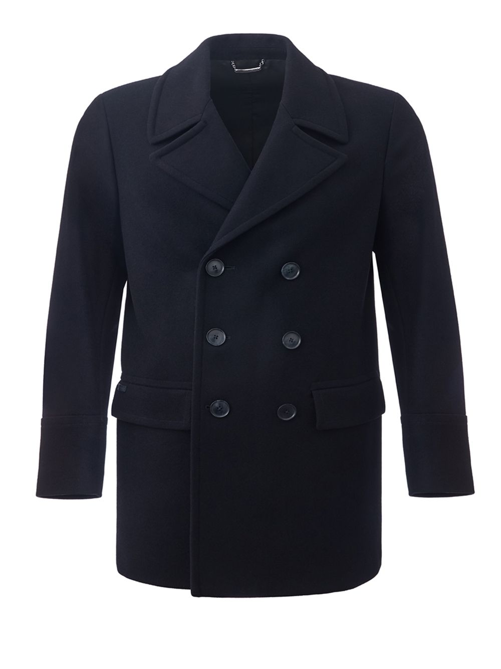 Elegant Blue Wool Double Breasted Peacoat