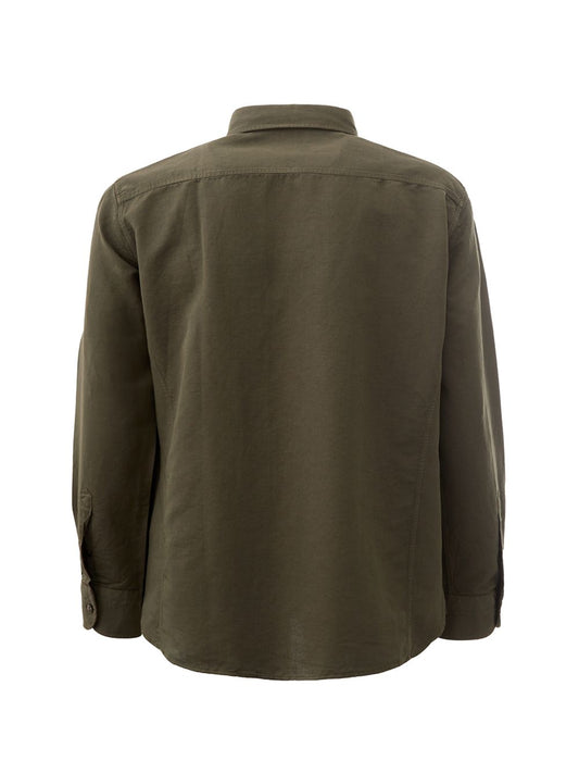 Elegant Green Linen Blend Shirt with French Collar