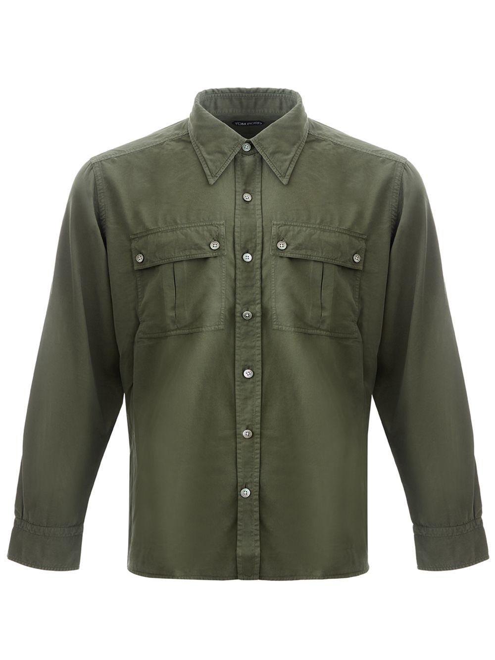 Elegant Green Cotton Shirt with French Collar