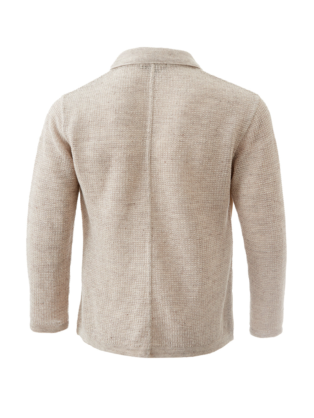 Elegant Beige Linen Cardigan Blazer with Suede Detail