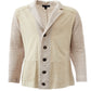 Elegant Beige Linen Cardigan Blazer with Suede Detail