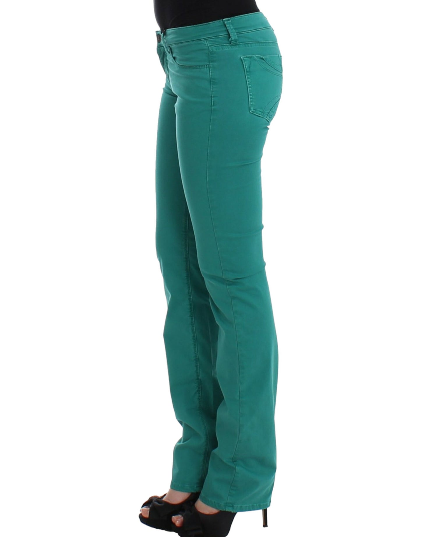 Green straight leg jeans