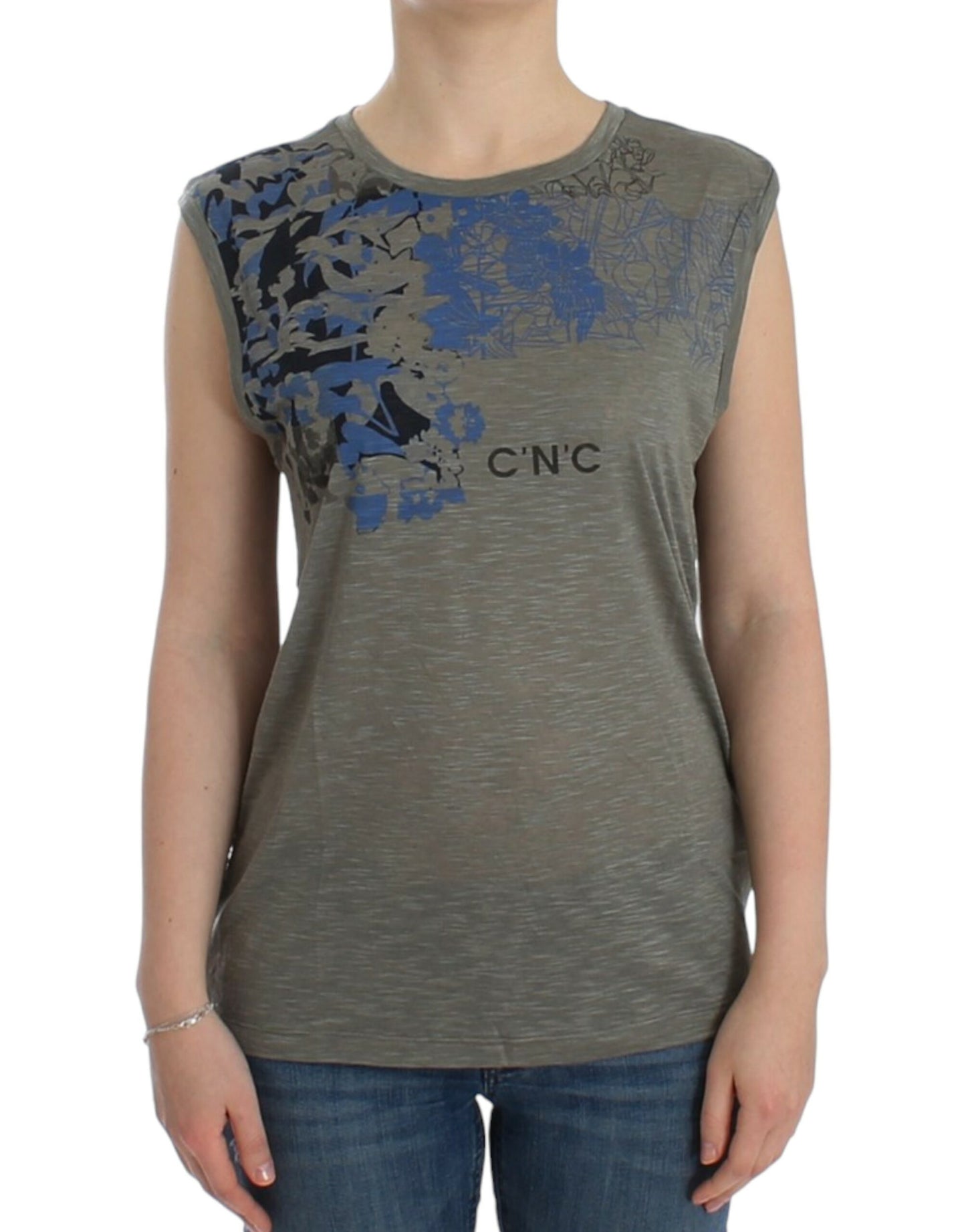 Gray print sleeveless t-shirt