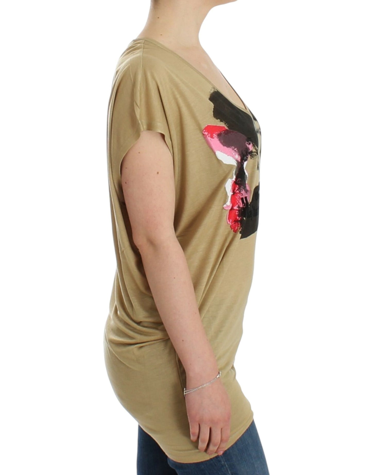 Beige motive print t-shirt