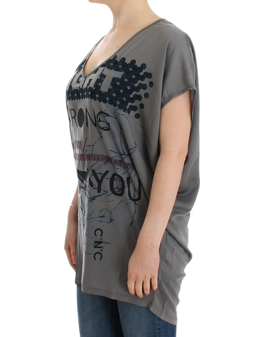 Gray V-neck long t-shirt