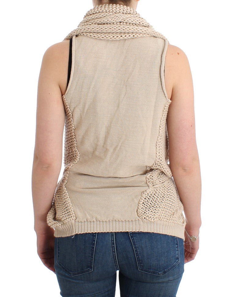 Beige V-Neck Belted Knit Vest