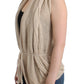 Beige V-Neck Belted Knit Vest