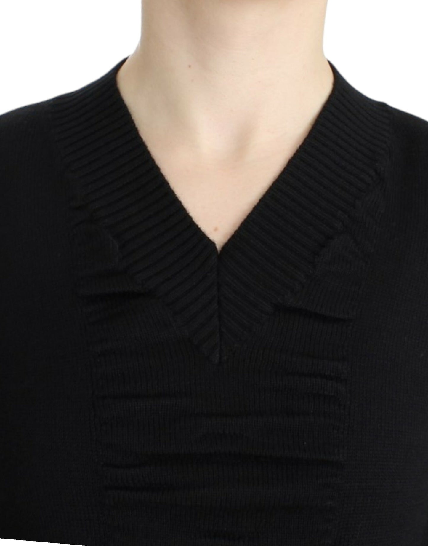 Black V-neck wool sweater