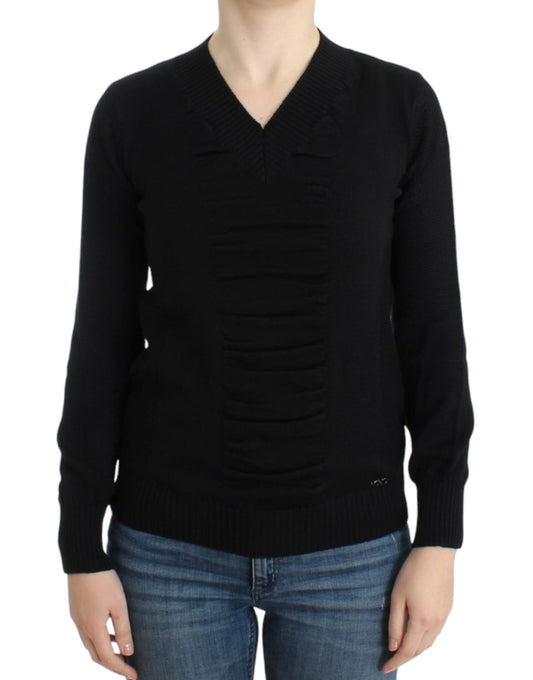 Black V-neck wool sweater