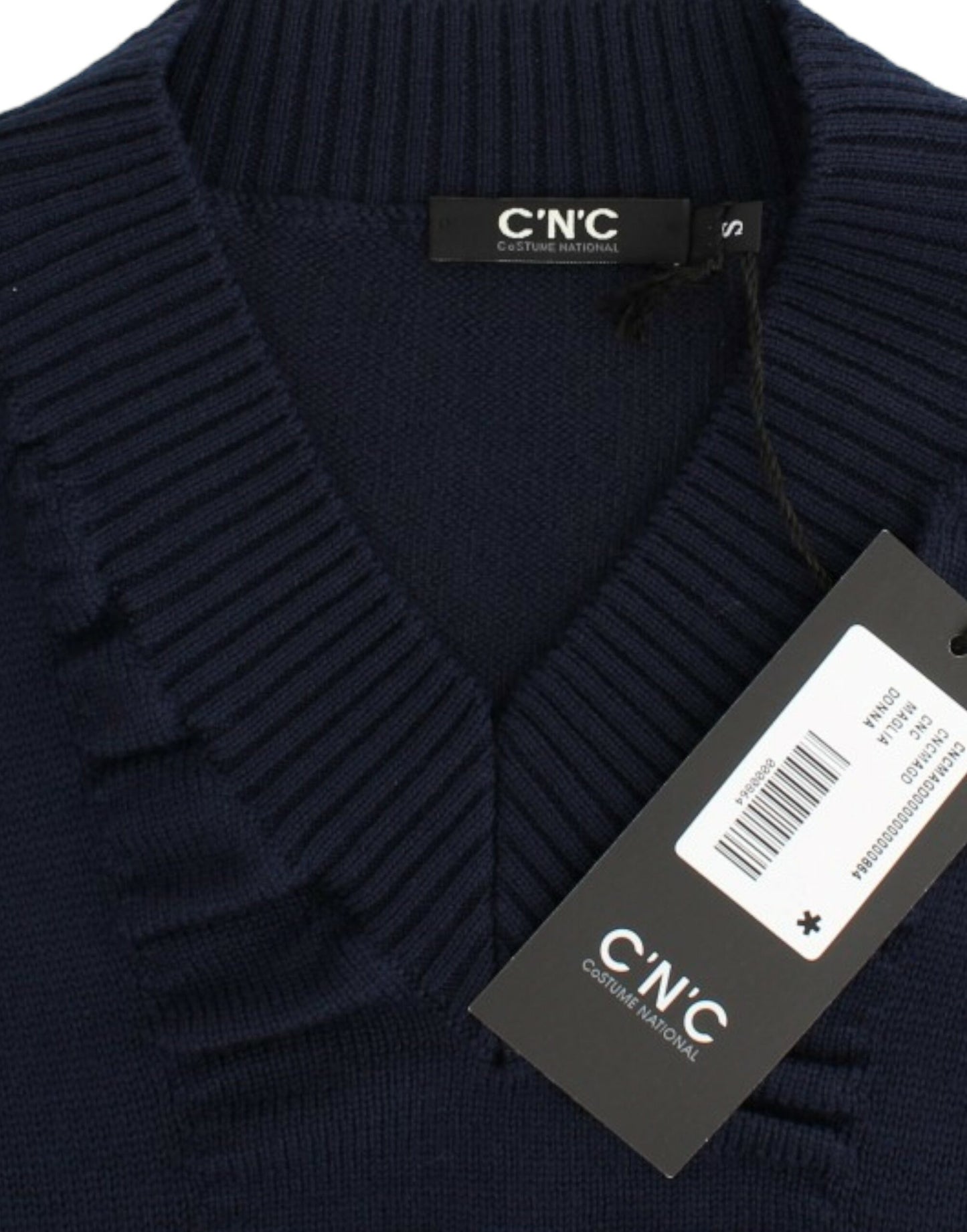 Dark blue V-neck wool sweater