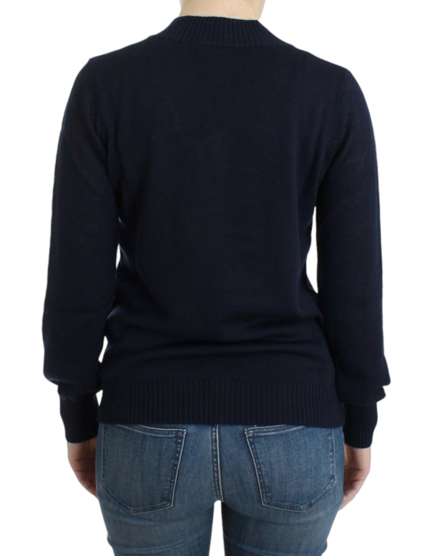 Dark blue V-neck wool sweater