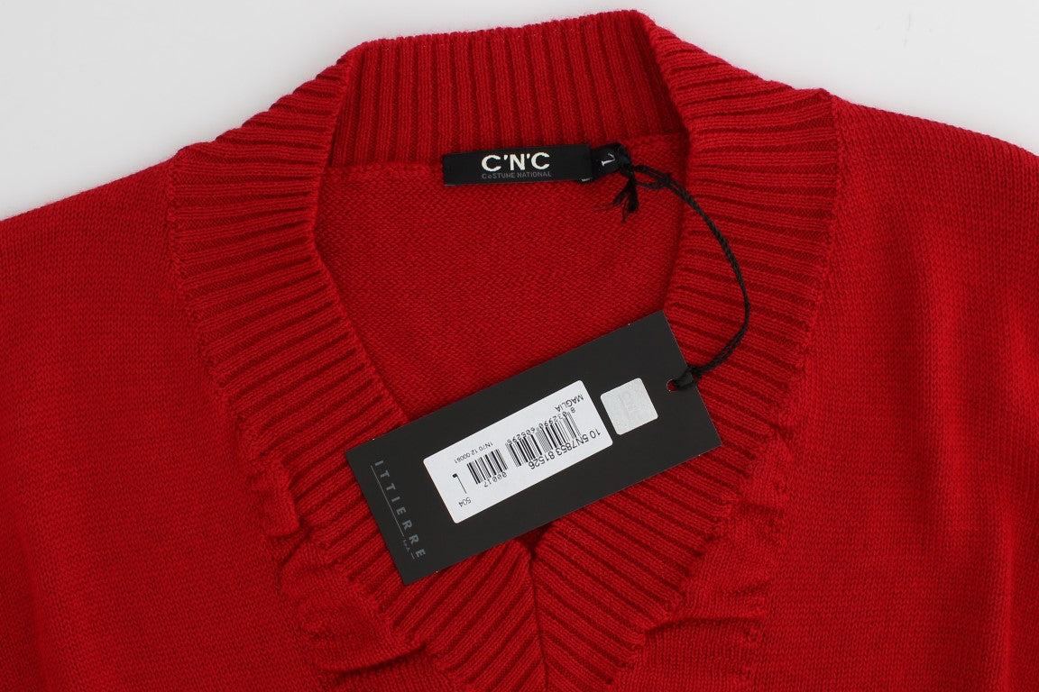 Chic V-Neck Lightweight Red Sweater