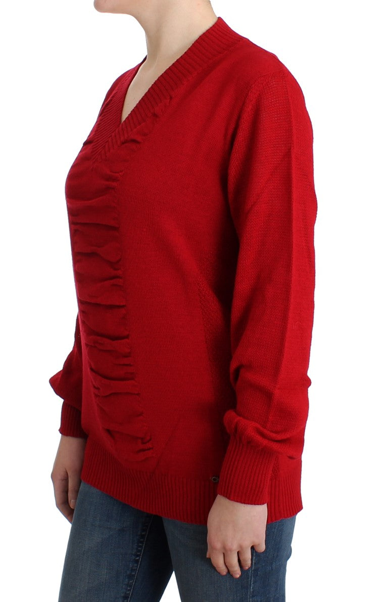 Chic V-Neck Lightweight Red Sweater