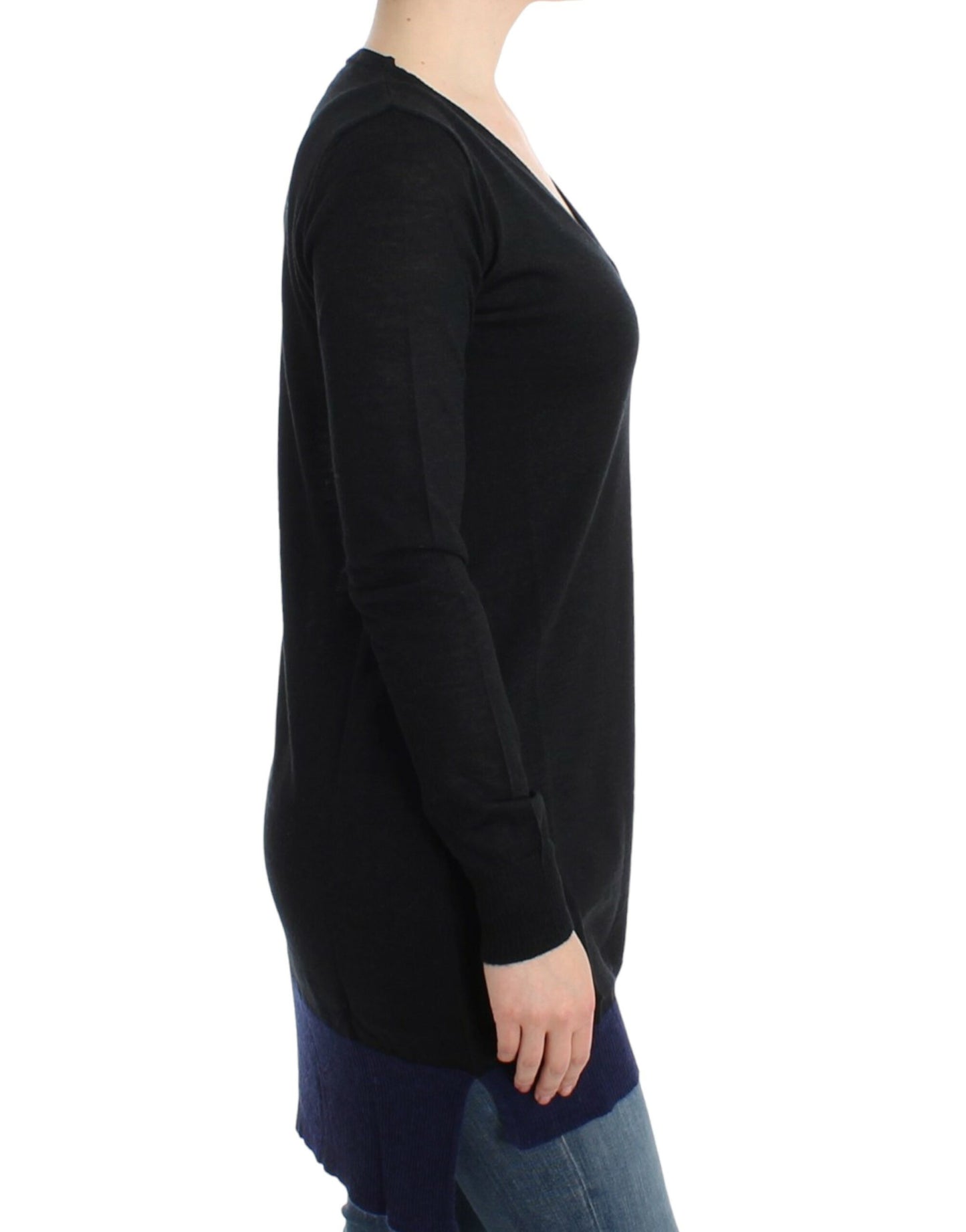 Black V-neck lightweight sweater