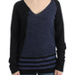 Black striped V-neck sweater