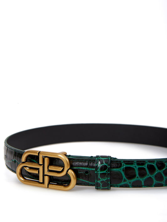 Elegance Unleashed: Green Croco Leather Belt