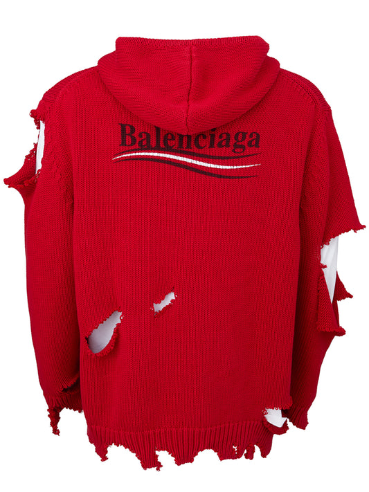 Red Ribbed Knit Oversize Sweater with Emblems