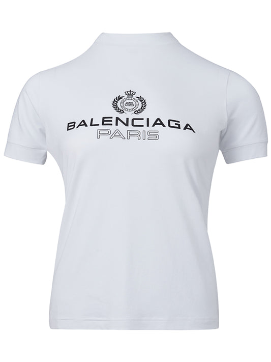 Elegant White Logo Tee with a Touch of Stretch