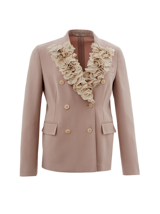 Elegant Light Pink Double Breasted Ruffle Jacket