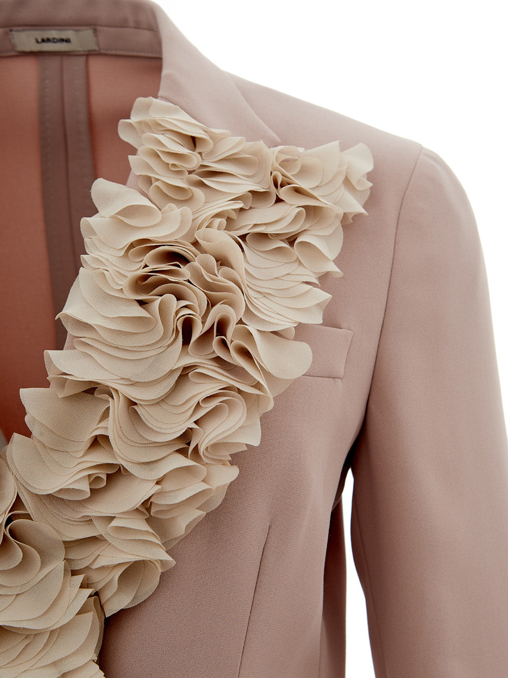 Elegant Light Pink Double Breasted Ruffle Jacket