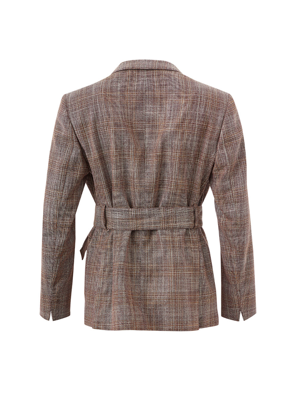 Elegant Tartan Belted Wool Silk Jacket